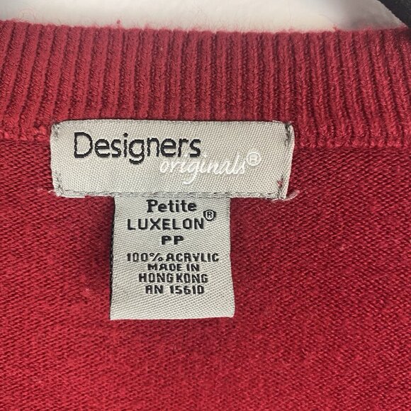 Designers Originals Women's Button Up Holiday Cardigan Size S P Red Festive - Picture 2 of 7